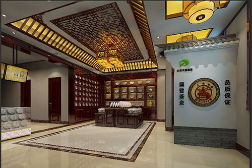 岳口镇古朴典雅的中式茶叶店大堂设计效果图